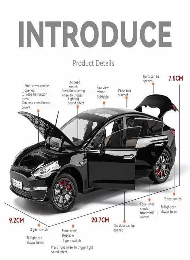 PEZYOX 1:24 Scale Exclusive Alloy Metal Pull Back Die-cast Car Model with Sound Light Mini Auto Toy for Kids Metal Model Toy Car with Sound and Light? (1.24 -Tesla Model 3- Black) - Image 2